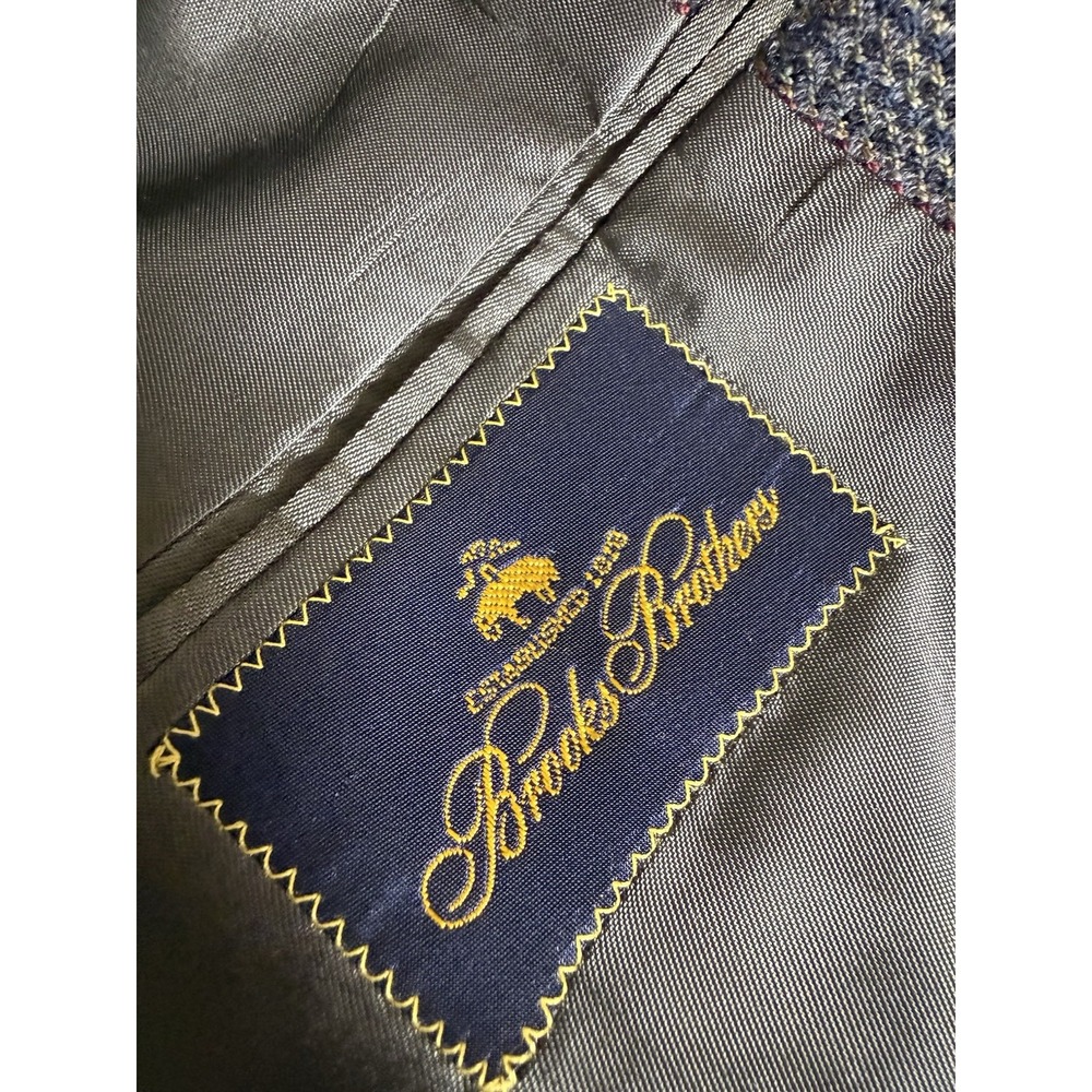VINTAGE Brooks Brothers Blazer Size 46L Brown Houndstooth Plaid Union Wool USA - Picture 10 of 16